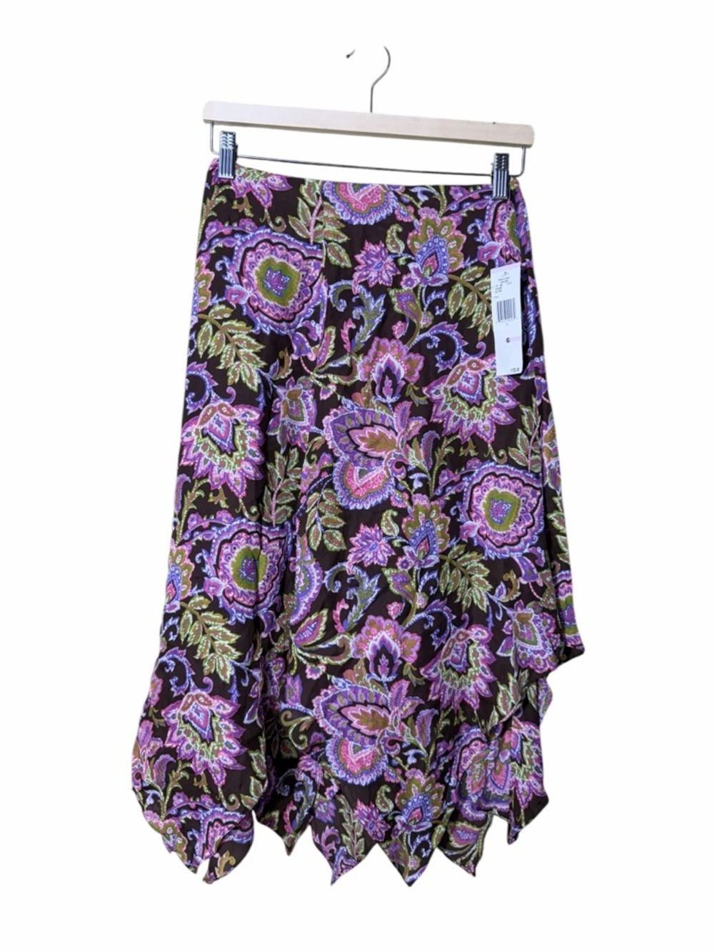 NWT Boho Paisley Handkerchief Hem Midi Skirt Purple Floral Y2K Fairycore Size 6 - Picture 2 of 6